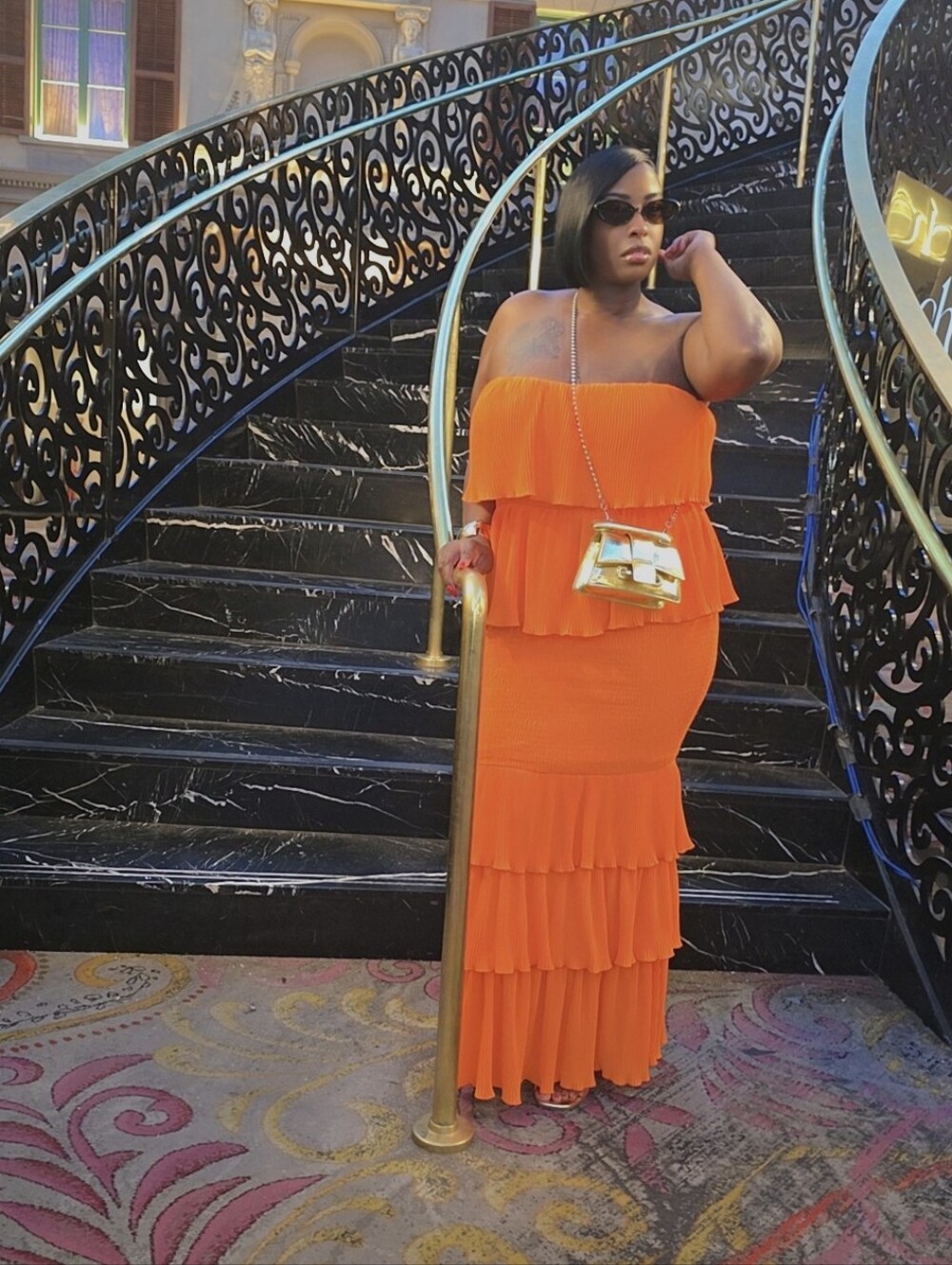 Orange Strapless Tiered Maxi Dress - Women